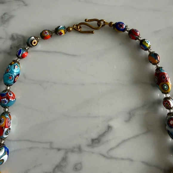 Authentic Murano Millefiori Glass Bead NecklaceVintage VenetianGraduated